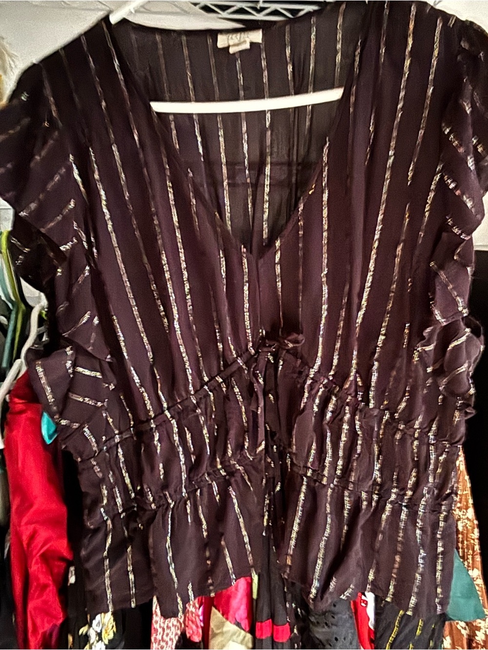 a.n.a Black Blouse with Gold Metallic Stripes